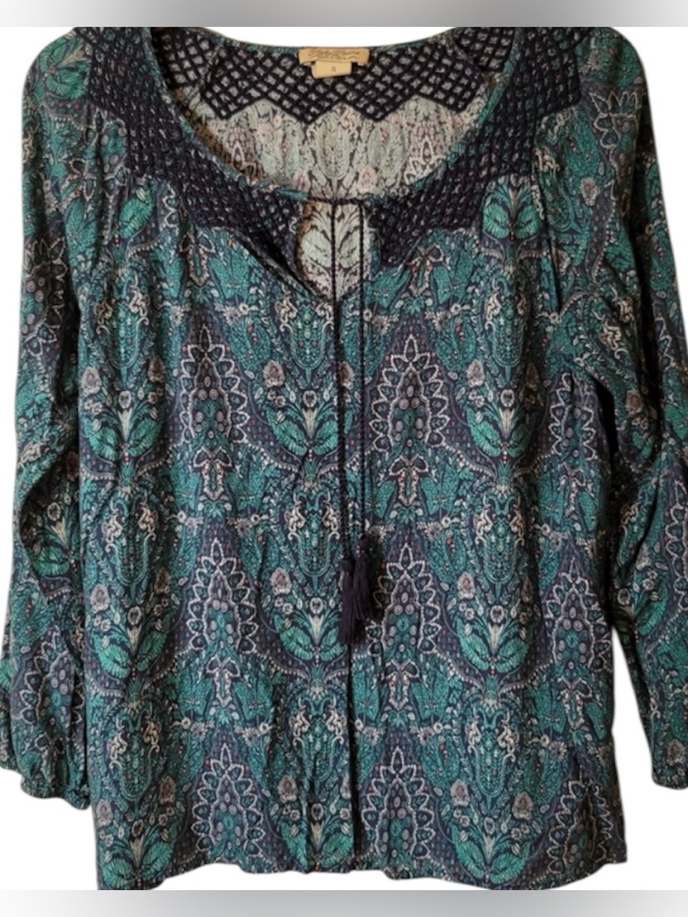 Lucky Brand Teal Paisley V-Neck Tunic Top